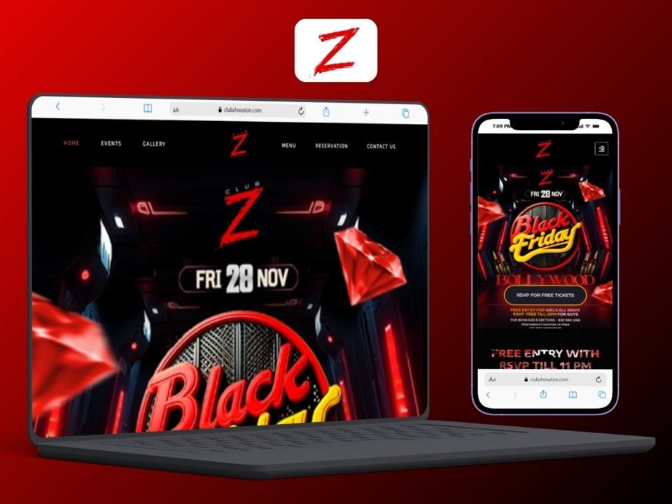 Club Z Houston website mockup